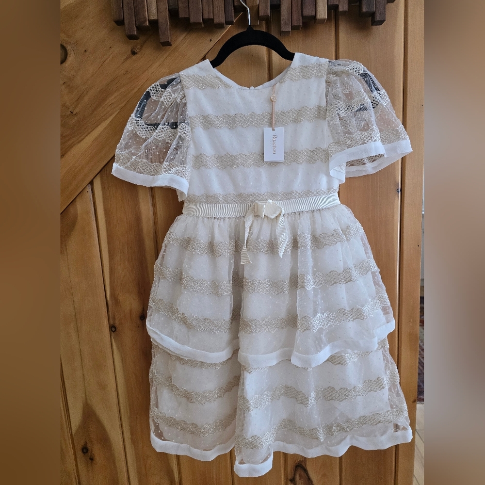 Elegant White and Gold Kids Formal Dress